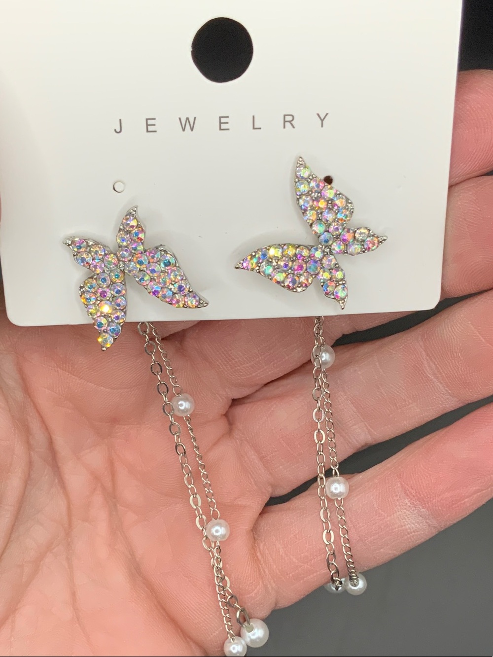 Crystal Butterfly Drop Earrings in Iridescent Multi-Color